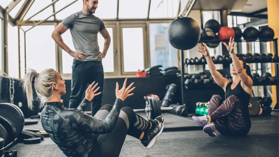 Women training with coach